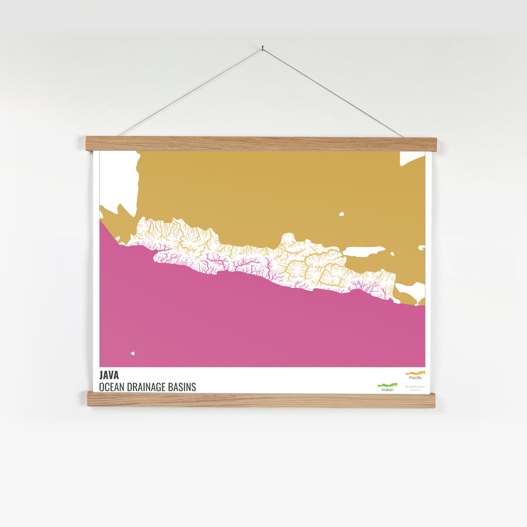 Java - Ocean drainage basin map, white with legend v2 - Fine Art Print with Hanger