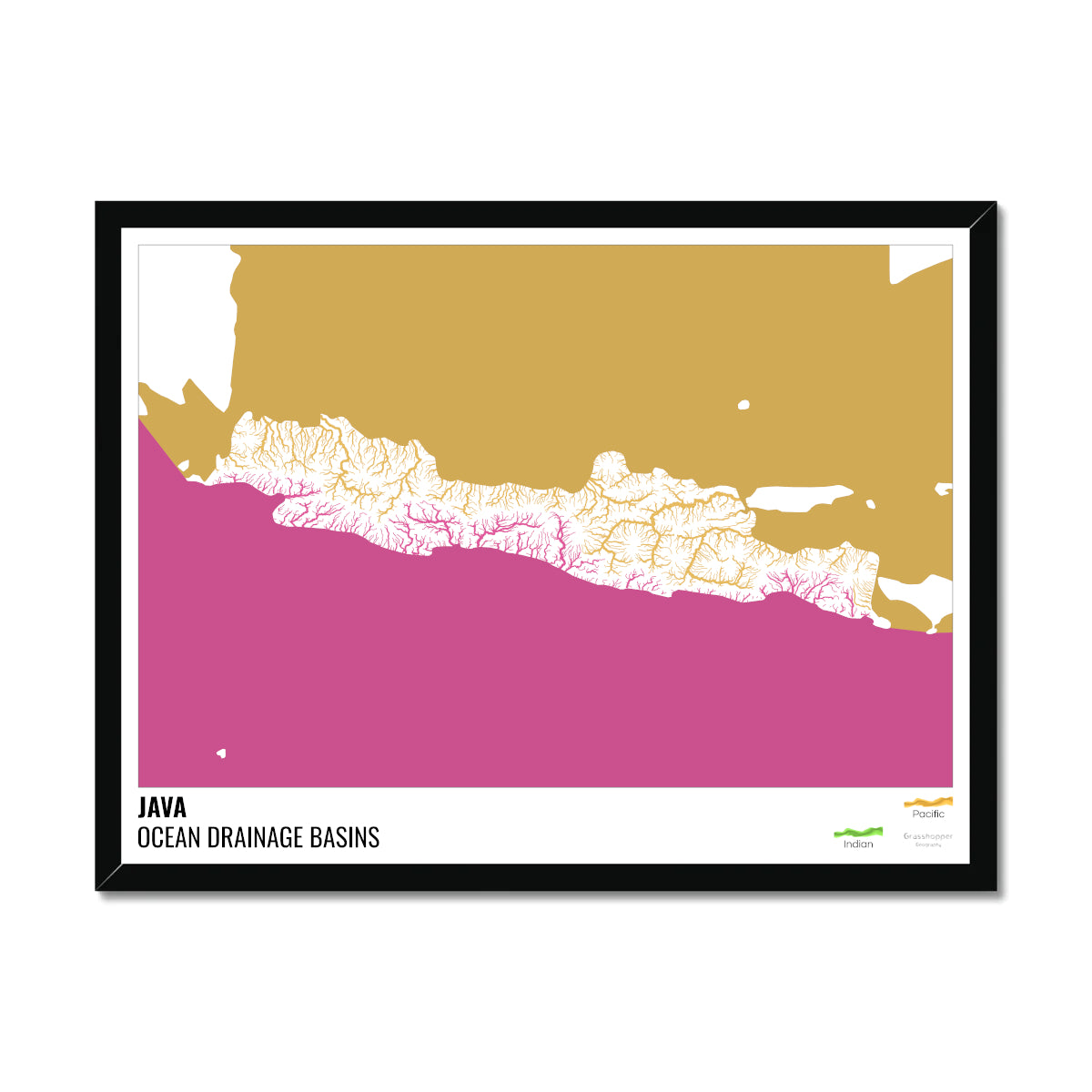 Java - Ocean drainage basin map, white with legend v2 - Framed Print ...