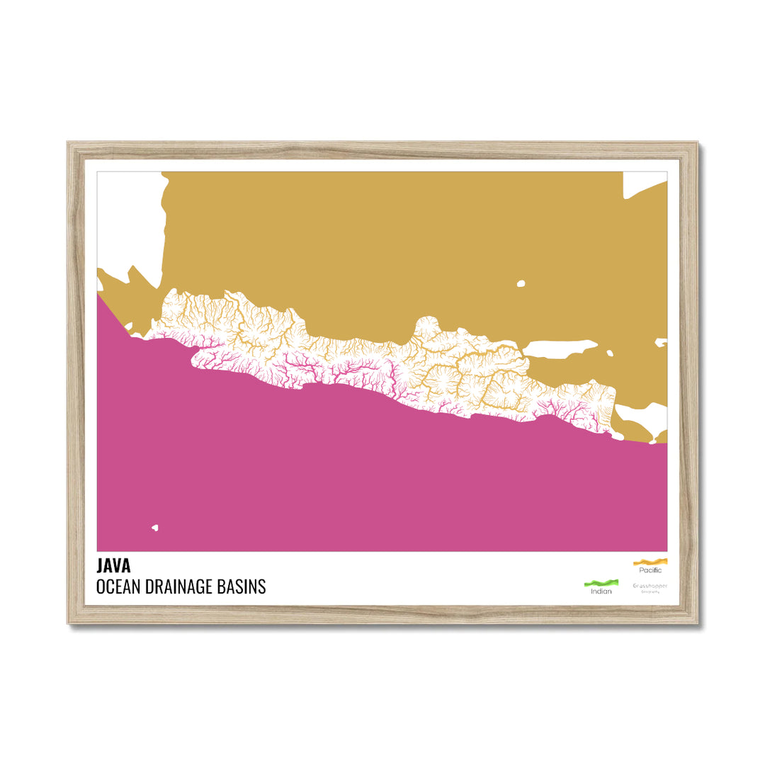 Java - Ocean drainage basin map, white with legend v2 - Framed Print
