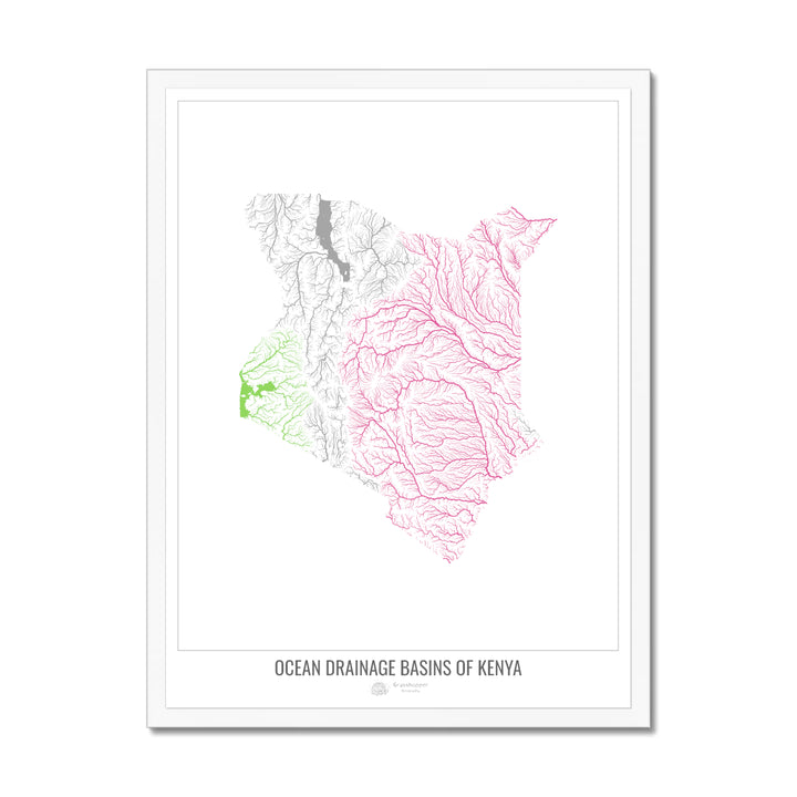 Kenya - Ocean drainage basin map, white v1 - Framed Print