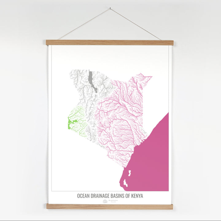 Kenya - Ocean drainage basin map, white v2 - Fine Art Print with Hanger