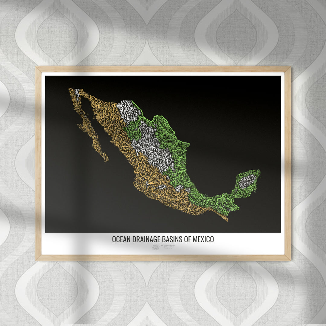 Mexico - Ocean drainage basin map, black v1 - Fine Art Print