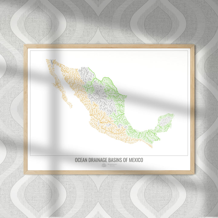 México - Mapa da bacia de drenagem oceânica, branco v1 - Impressão de arte fotográfica