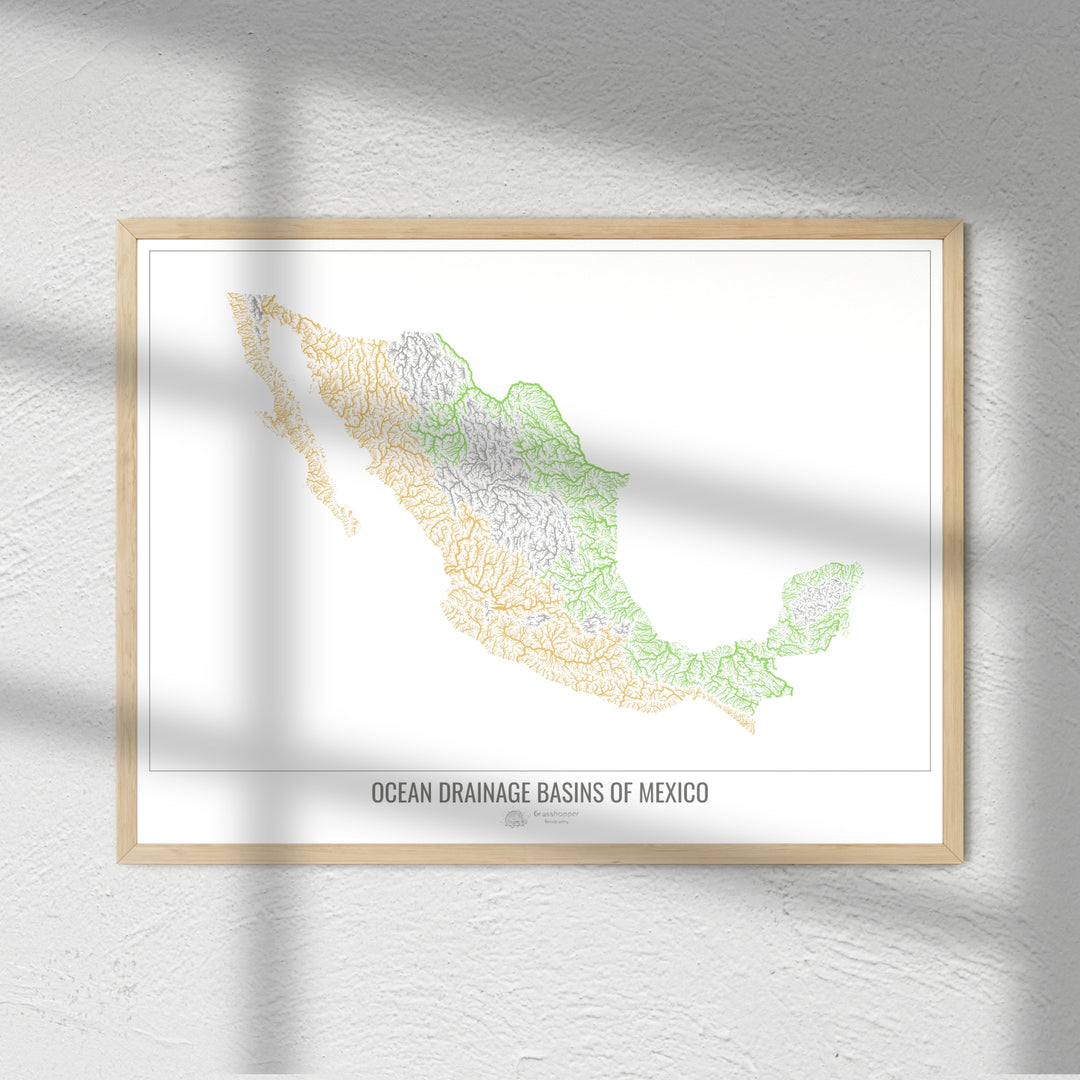 Mexiko - Karte des Einzugsgebiets des Ozeans, weiß v1 - Fine Art Print