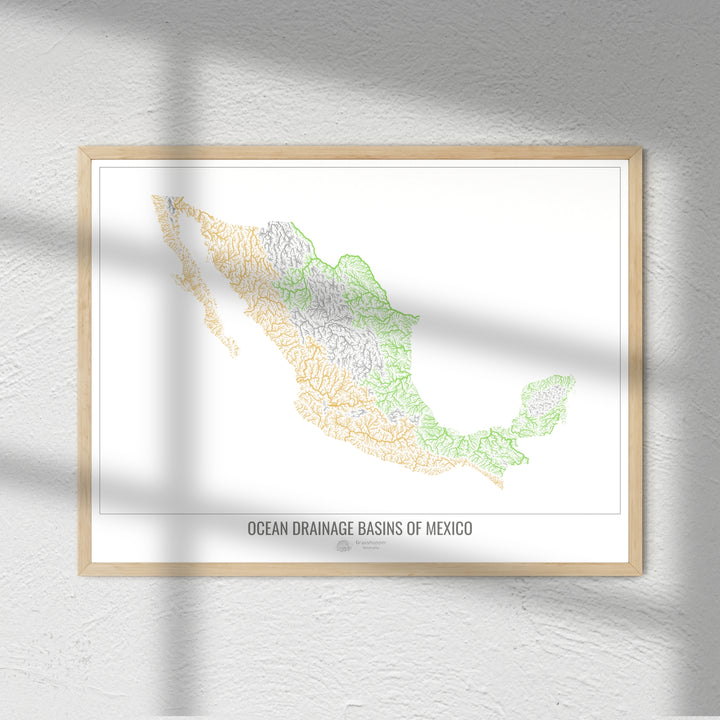 Mexiko - Karte des Einzugsgebiets des Ozeans, weiß v1 - Fine Art Print
