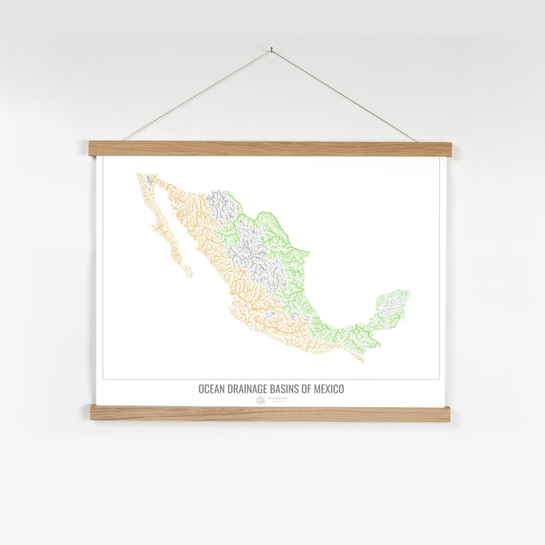Mexico - Ocean drainage basin map, white v1 - Fine Art Print with Hanger