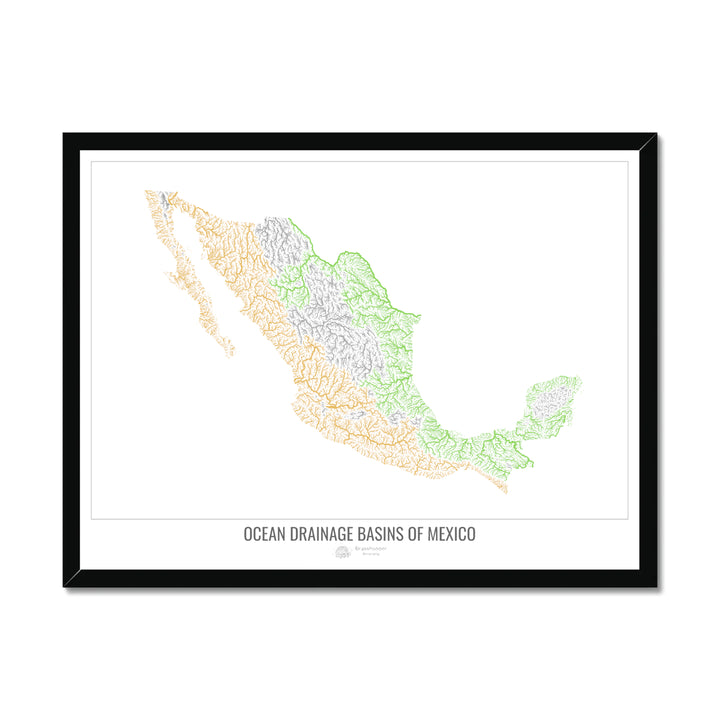 México - Mapa de la cuenca hidrográfica del océano, blanco v1 - Lámina enmarcada