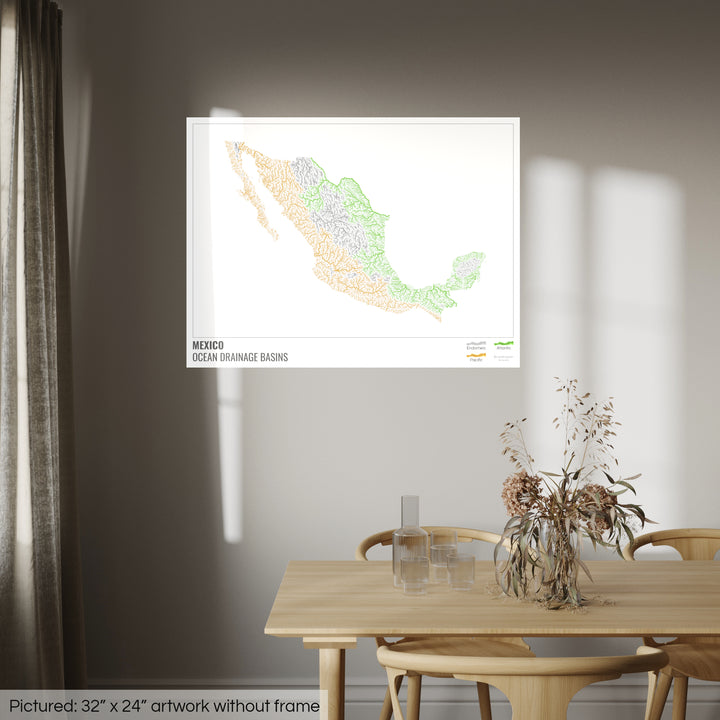 Mexico - Ocean drainage basin map, white with legend v1 - Photo Art Print
