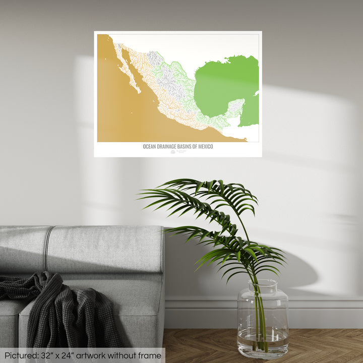 Mexico - Ocean drainage basin map, white v2 - Fine Art Print