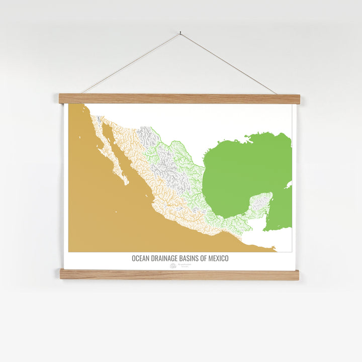 Mexico - Ocean drainage basin map, white v2 - Fine Art Print with Hanger