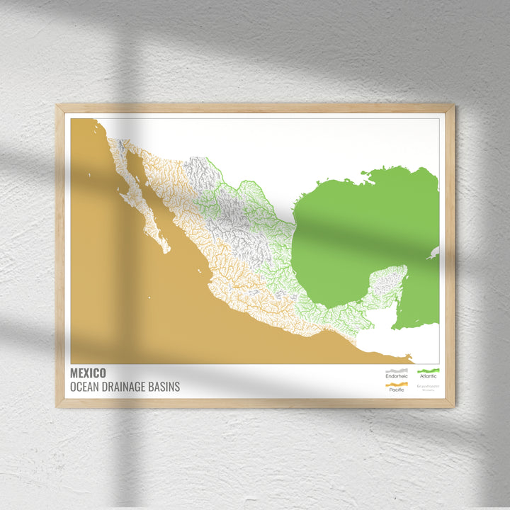 Mexico - Ocean drainage basin map, white with legend v2 - Fine Art Print