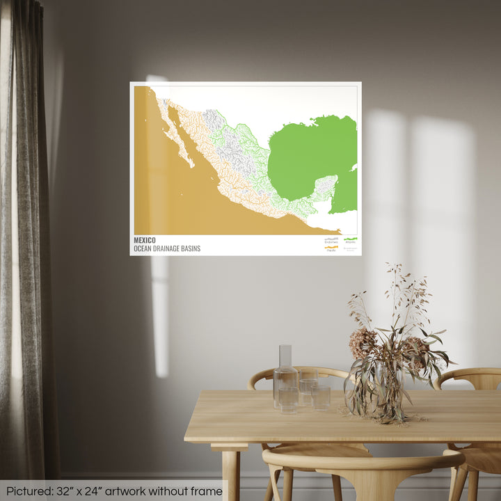 Mexico - Ocean drainage basin map, white with legend v2 - Fine Art Print