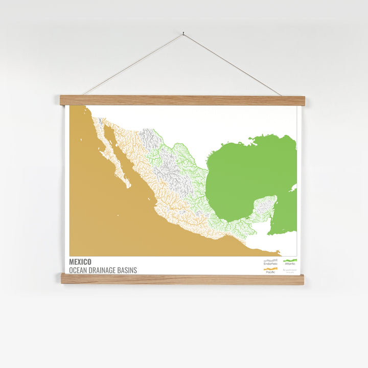 Mexico - Ocean drainage basin map, white with legend v2 - Fine Art Print with Hanger