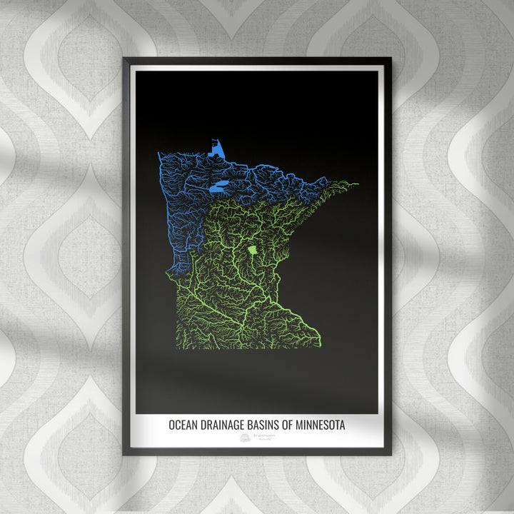 Minnesota - Ocean drainage basin map, black v1 - Photo Art Print