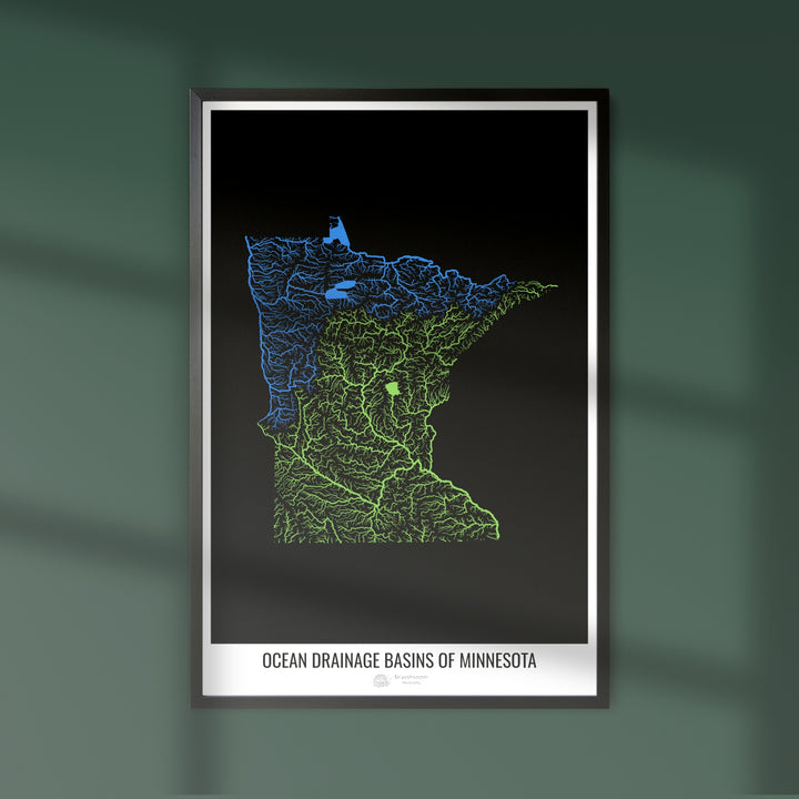 Minnesota - Ocean drainage basin map, black v1 - Fine Art Print