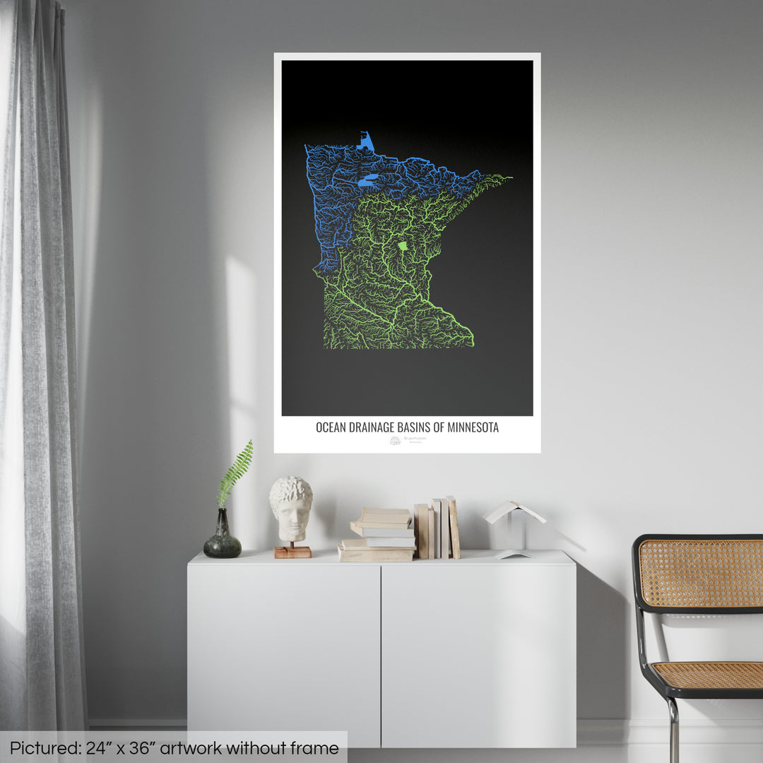 Minnesota - Ocean drainage basin map, black v1 - Photo Art Print