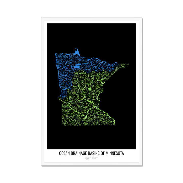 Minnesota - Mapa de la cuenca de drenaje oceánico, negro v1 - Lámina enmarcada