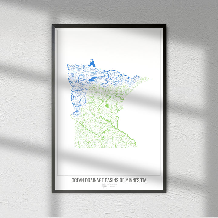 Minnesota - Carte du bassin versant océanique, blanc v1 - Impression photo artistique