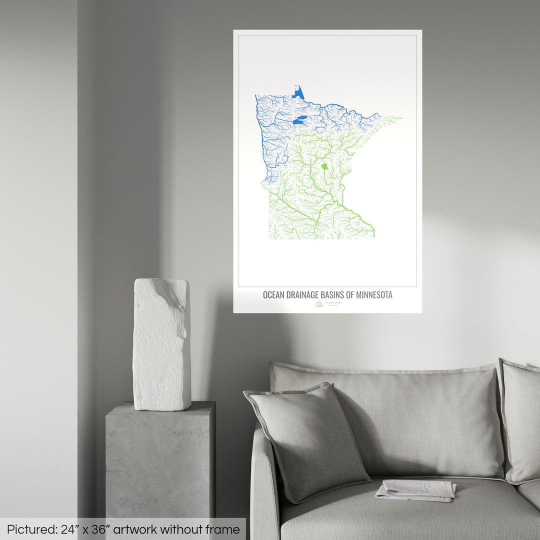 Minnesota - Ocean drainage basin map, white v1 - Photo Art Print