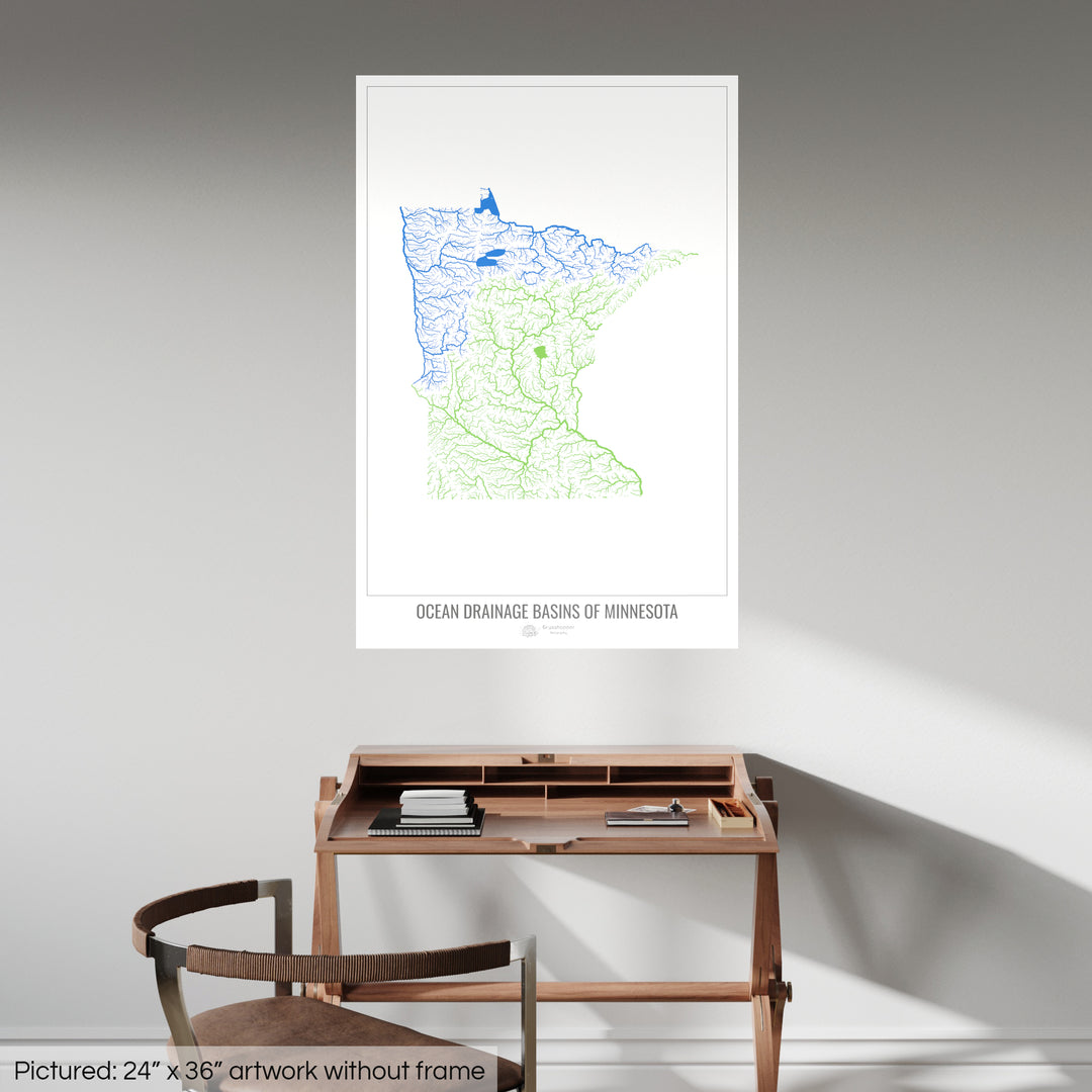 Minnesota - Ocean drainage basin map, white v1 - Fine Art Print