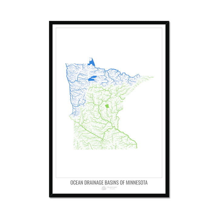Minnesota - Carte du bassin versant océanique, blanc v1 - Impression encadrée