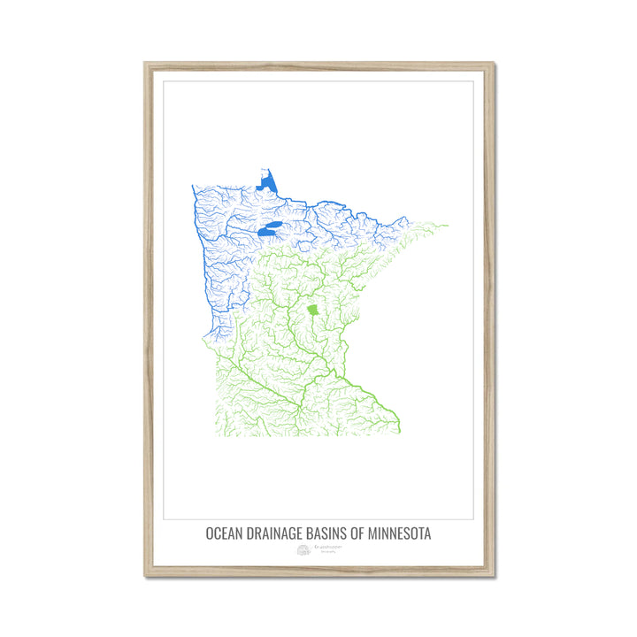 Minnesota - Ocean drainage basin map, white v1 - Framed Print