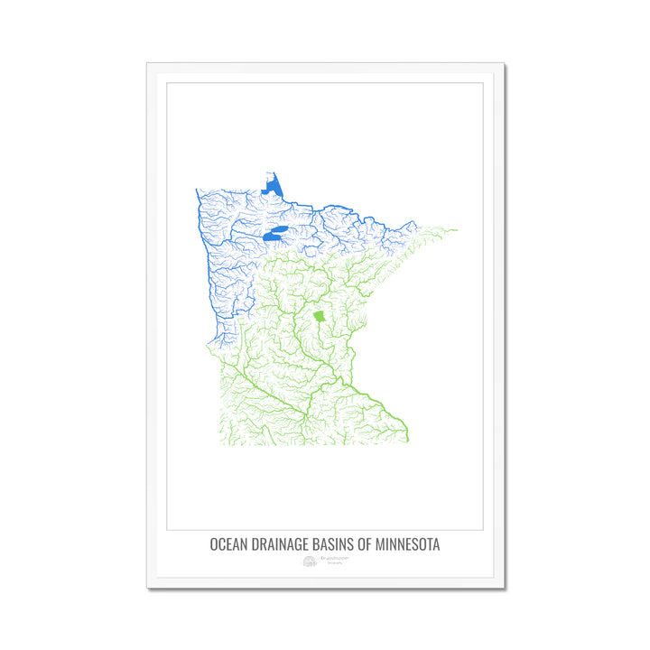 Minnesota - Carte du bassin versant océanique, blanc v1 - Impression encadrée