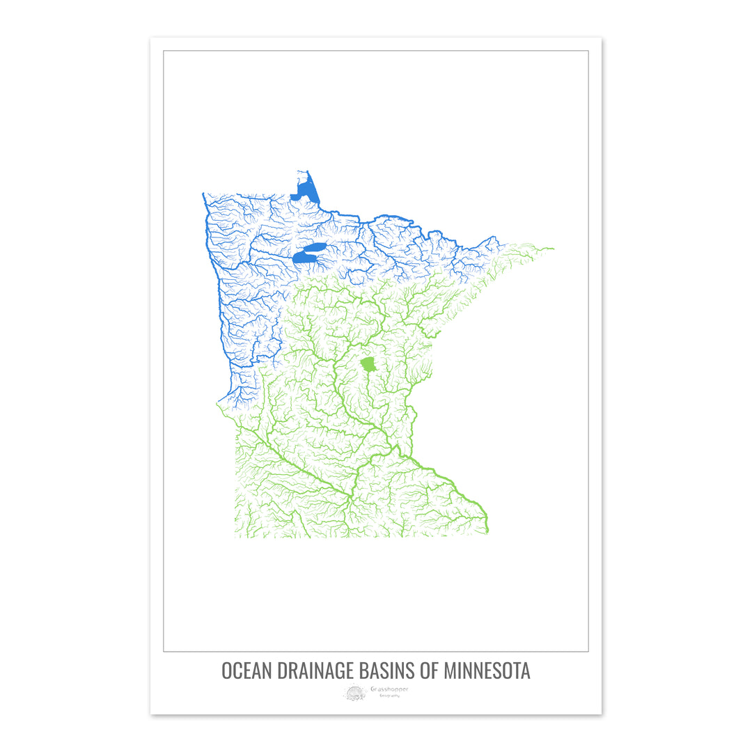 Minnesota - Ocean drainage basin map, white v1 - Photo Art Print