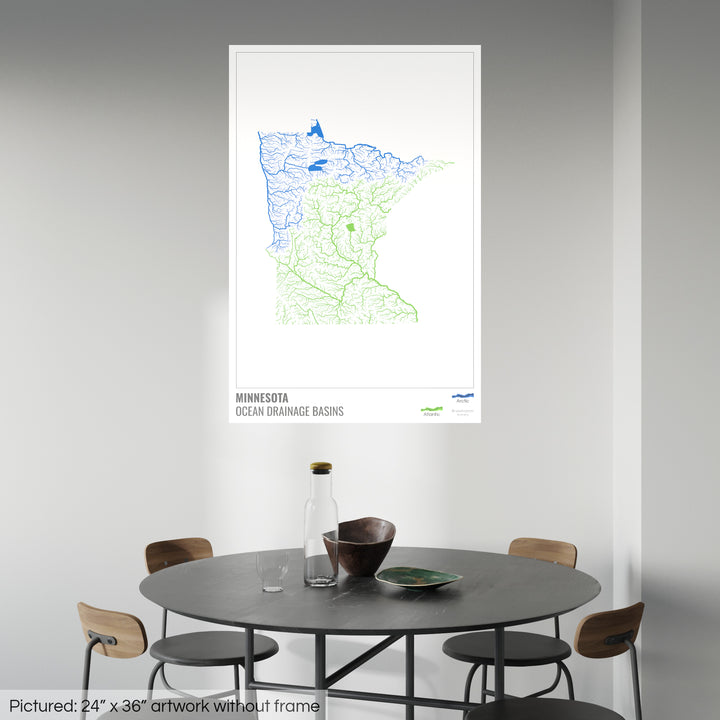 Minnesota - Carte du bassin versant océanique, blanche avec légende v1 - Fine Art Print