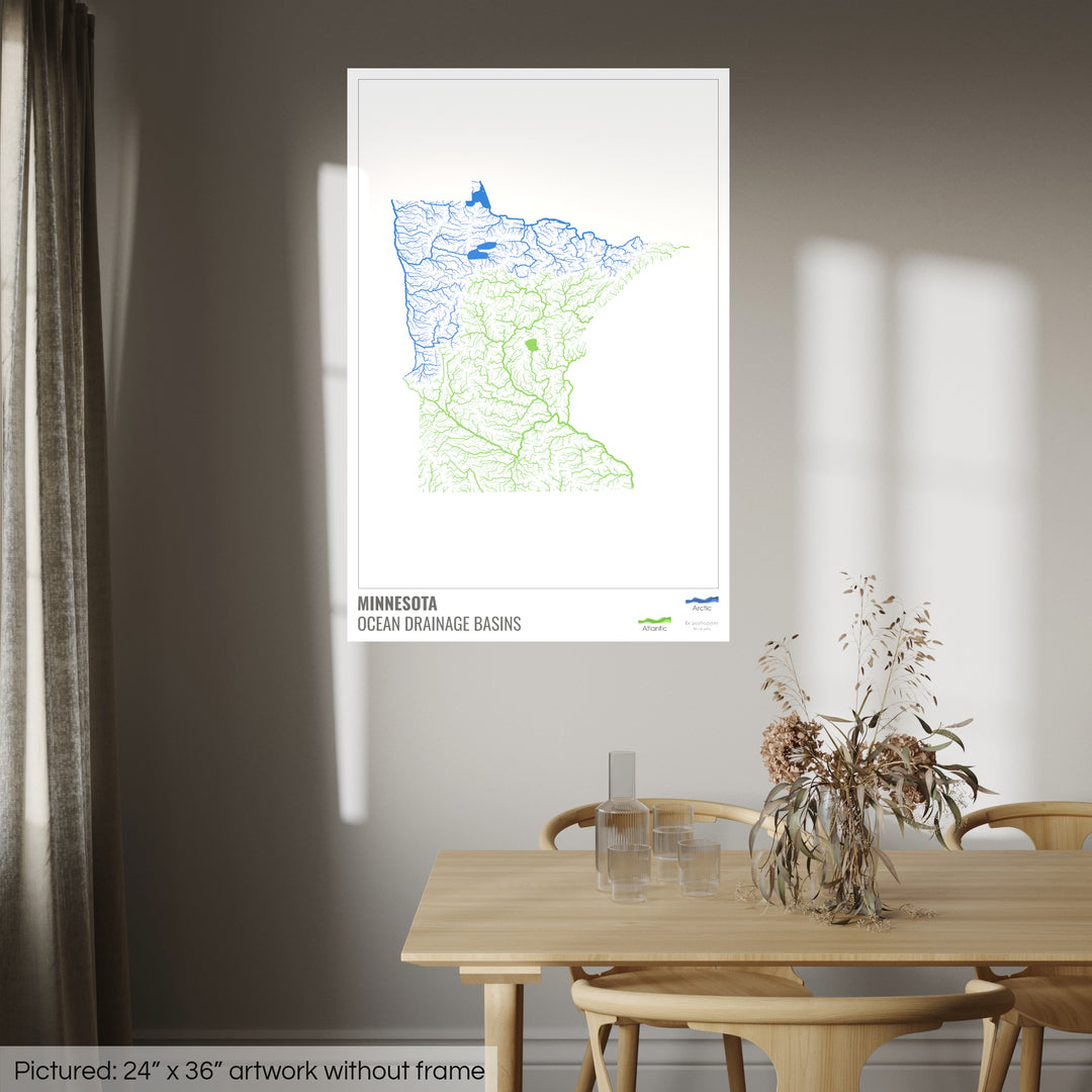 Minnesota - Ocean drainage basin map, white with legend v1 - Photo Art Print