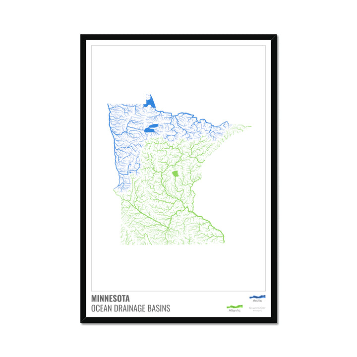 Minnesota - Mapa de la cuenca de drenaje oceánico, blanco con leyenda v1 - Lámina enmarcada