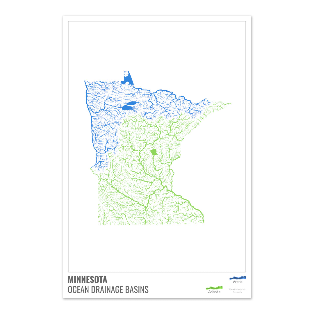 Minnesota - Ocean drainage basin map, white with legend v1 - Photo Art Print