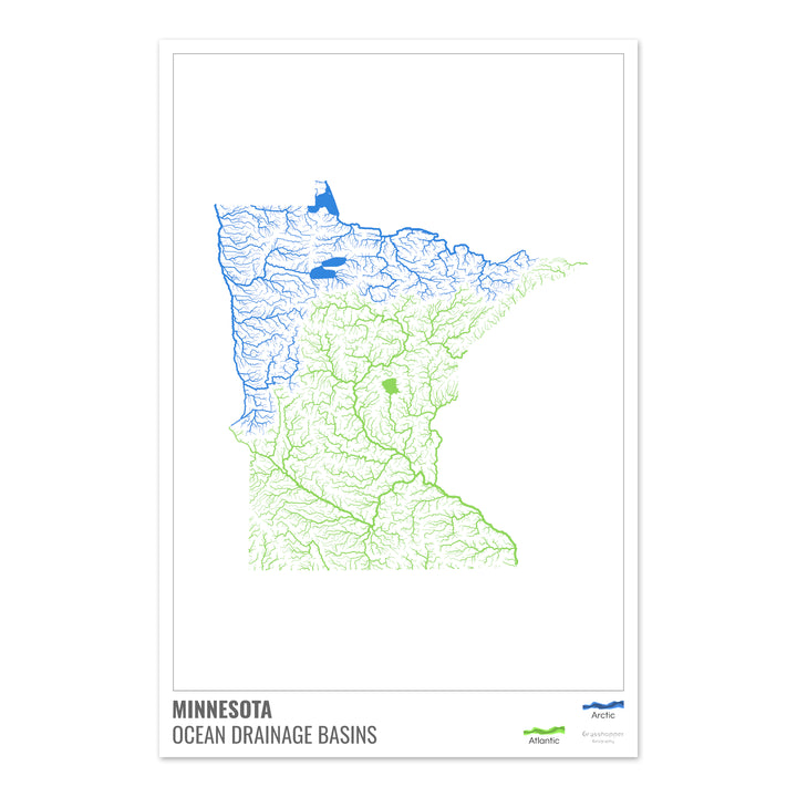 Minnesota - Mapa de la cuenca hidrográfica del océano, blanco con leyenda v1 - Impresión fotográfica
