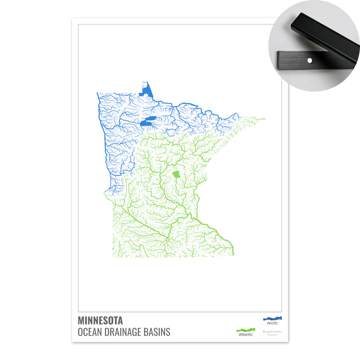 Minnesota - Ocean drainage basin map, white with legend v1 - Fine Art Print with Hanger