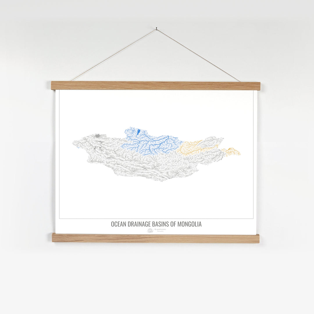 Mongolia - Ocean drainage basin map, white v1 - Fine Art Print with Hanger