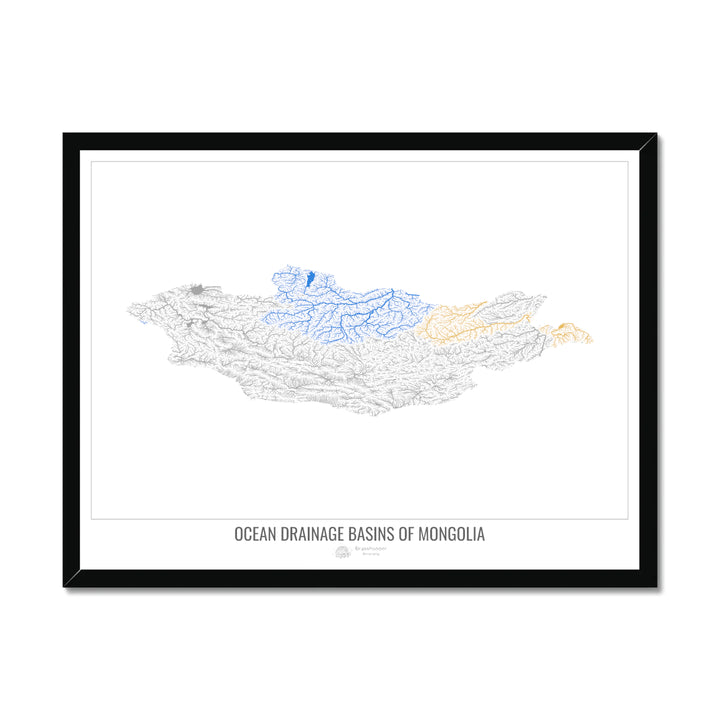 Mongólia - Mapa da bacia de drenagem oceânica, branco v1 - Impressão emoldurada