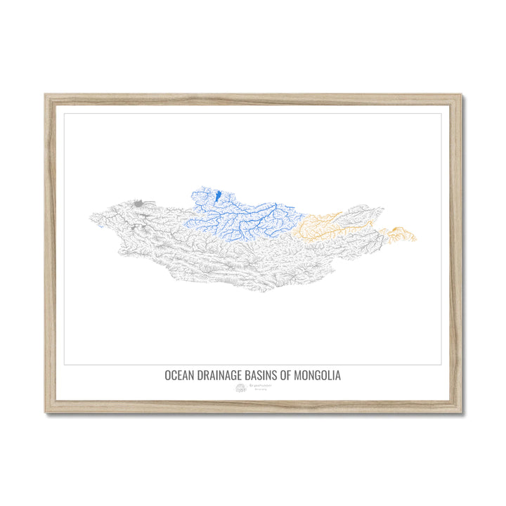 Mongólia - Mapa da bacia de drenagem oceânica, branco v1 - Impressão emoldurada