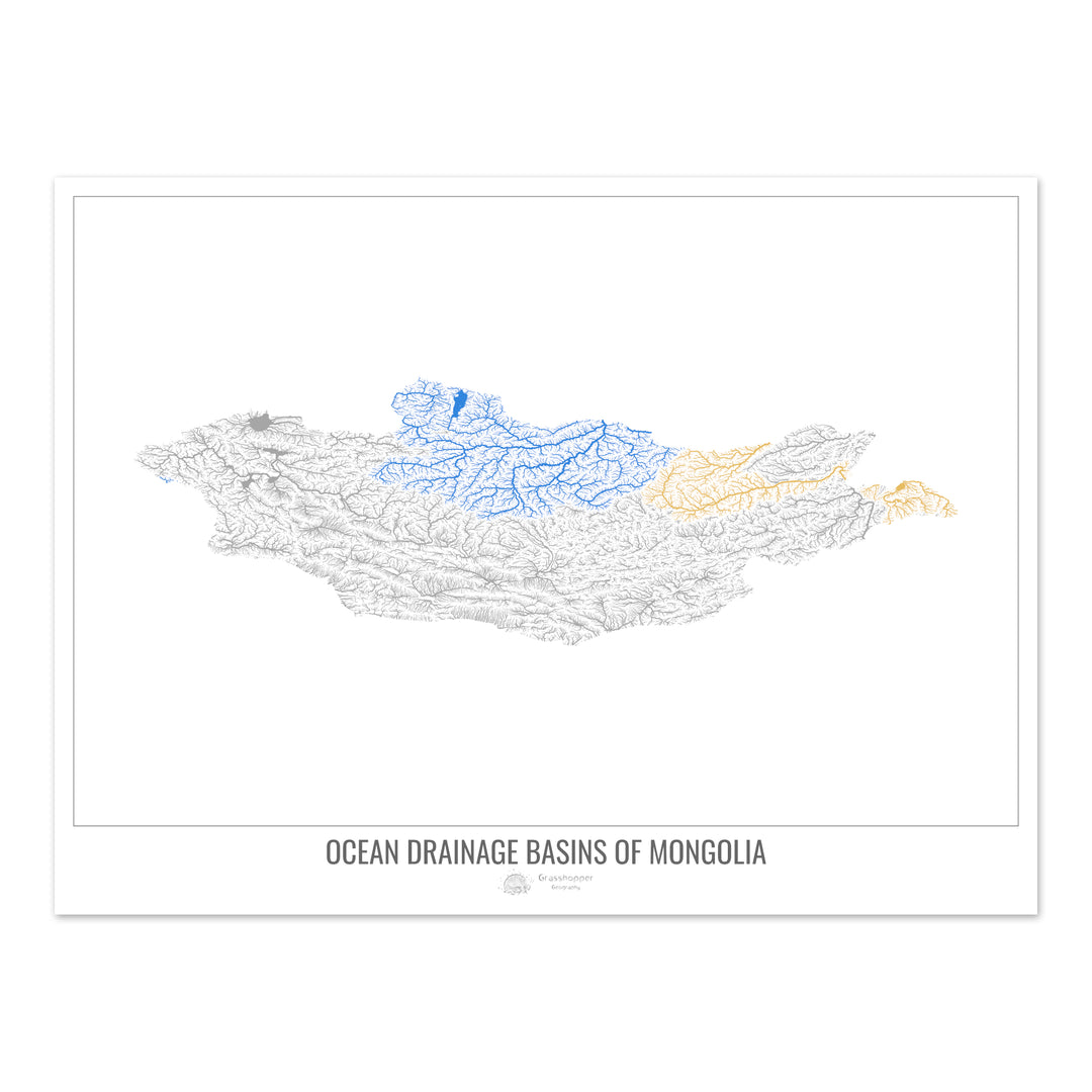 Mongolia - Ocean drainage basin map, white v1 - Photo Art Print