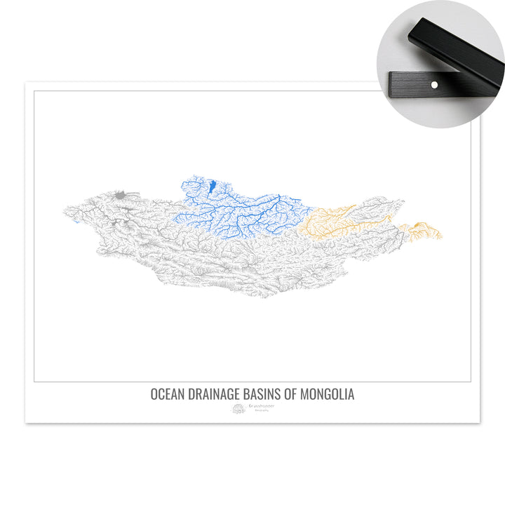 Mongolia - Ocean drainage basin map, white v1 - Fine Art Print with Hanger