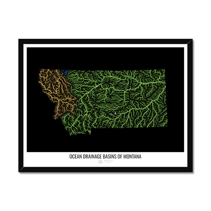 Montana - Carte du bassin versant océanique, noir v1 - Impression encadrée