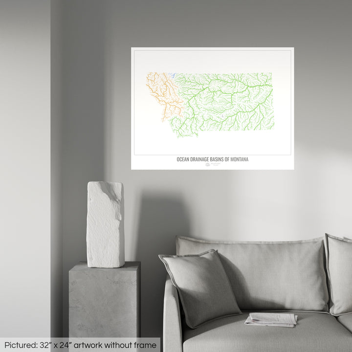 Montana - Ocean drainage basin map, white v1 - Photo Art Print