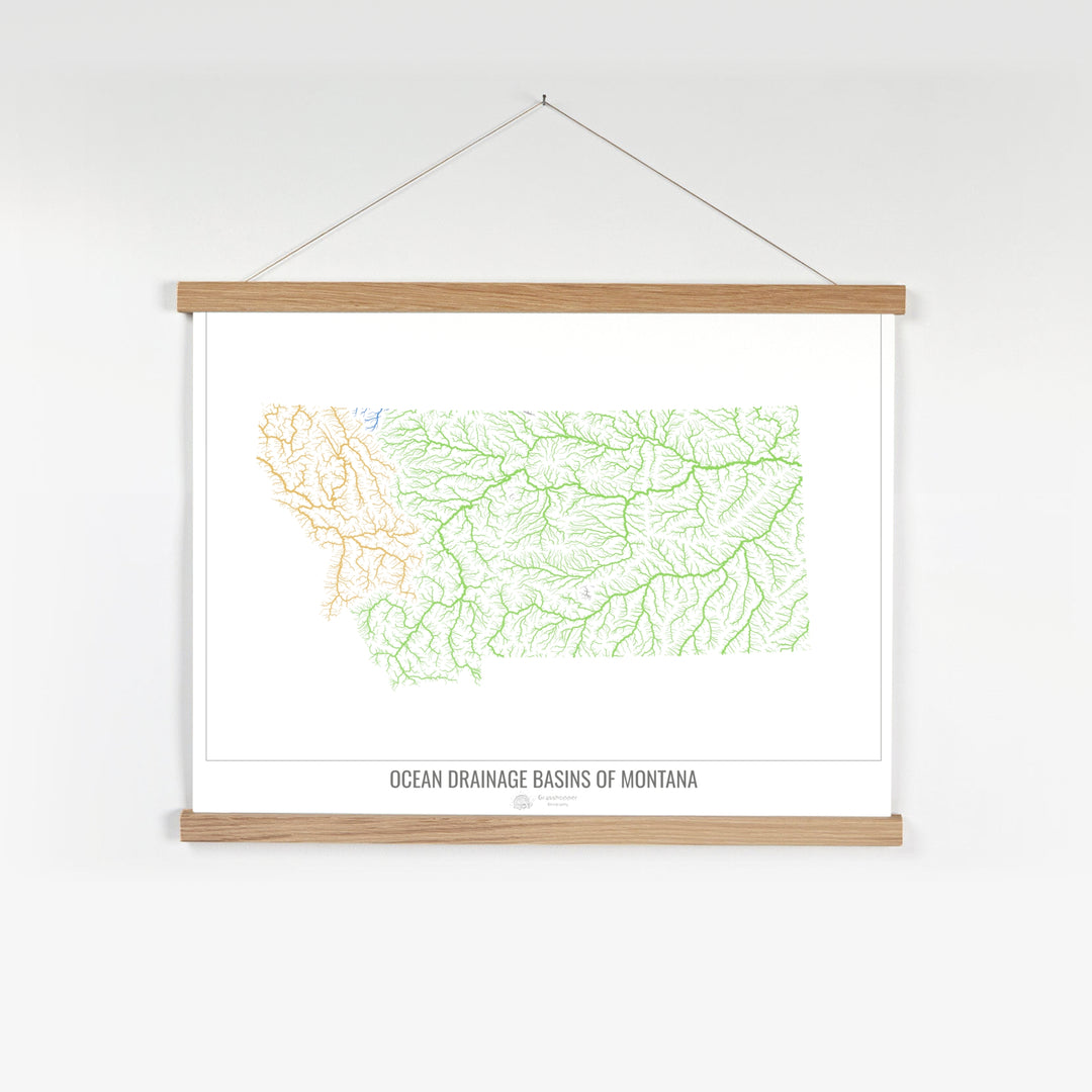 Montana - Ocean drainage basin map, white v1 - Fine Art Print with Hanger