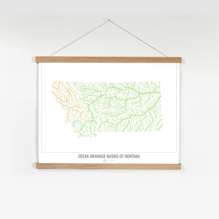 Montana - Mapa de la cuenca hidrográfica del océano, blanco v1 - Impresión artística con colgador
