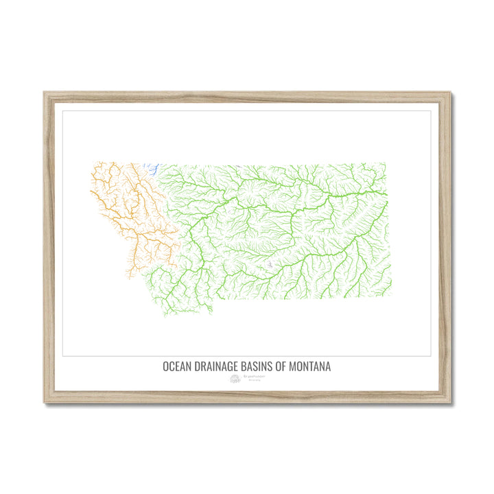 Montana - Ocean drainage basin map, white v1 - Framed Print