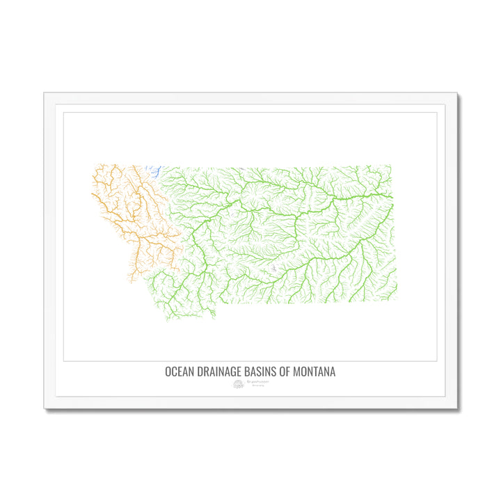 Montana - Carte du bassin versant océanique, blanc v1 - Impression encadrée