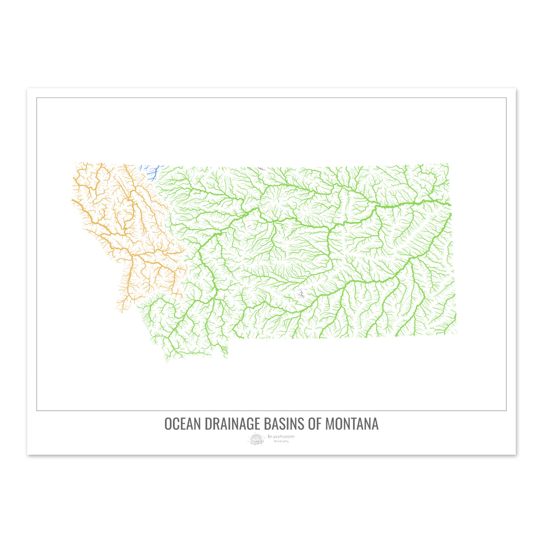 Montana - Mapa de la cuenca hidrográfica del océano, blanco v1 - Impresión fotográfica