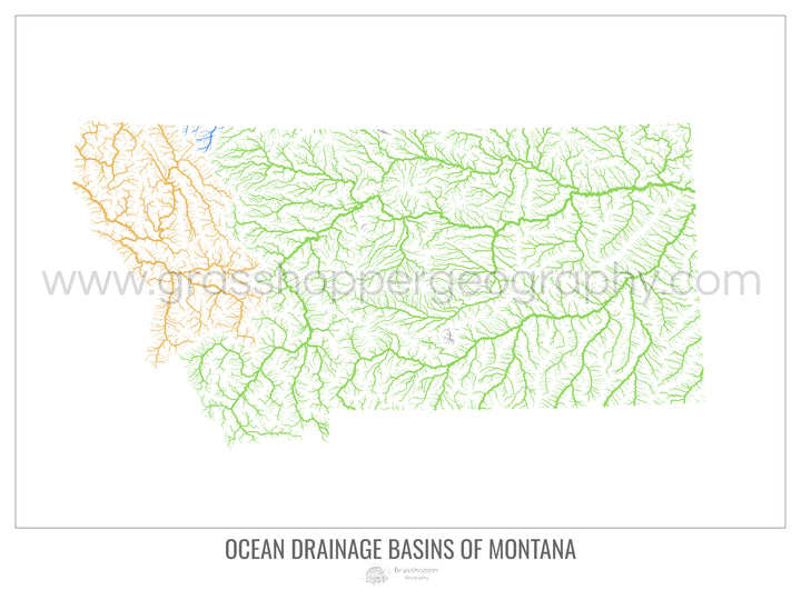 Montana - Mapa de la cuenca hidrográfica del océano, blanco v1 - Impresión fotográfica