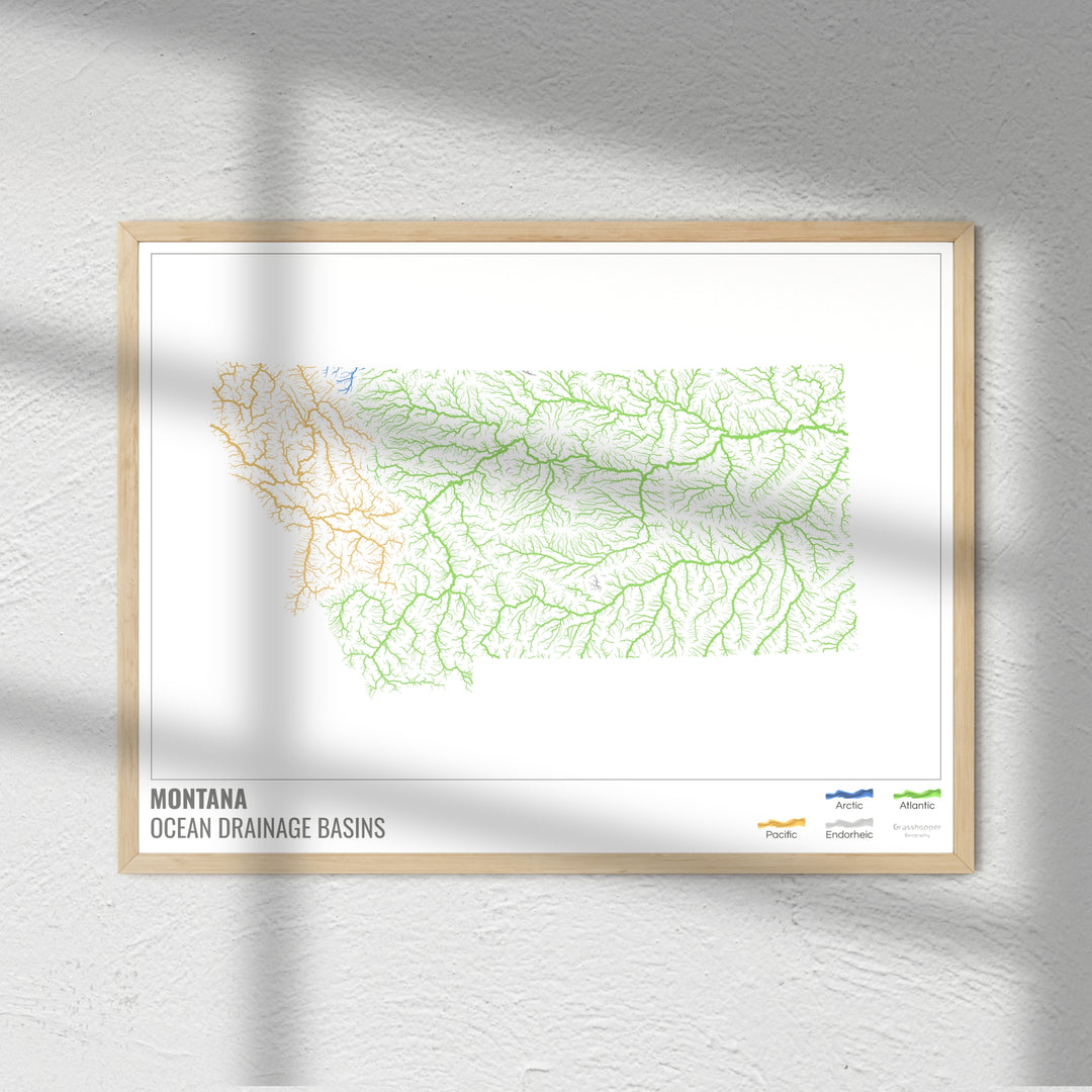 Montana - Ocean drainage basin map, white with legend v1 - Fine Art Print