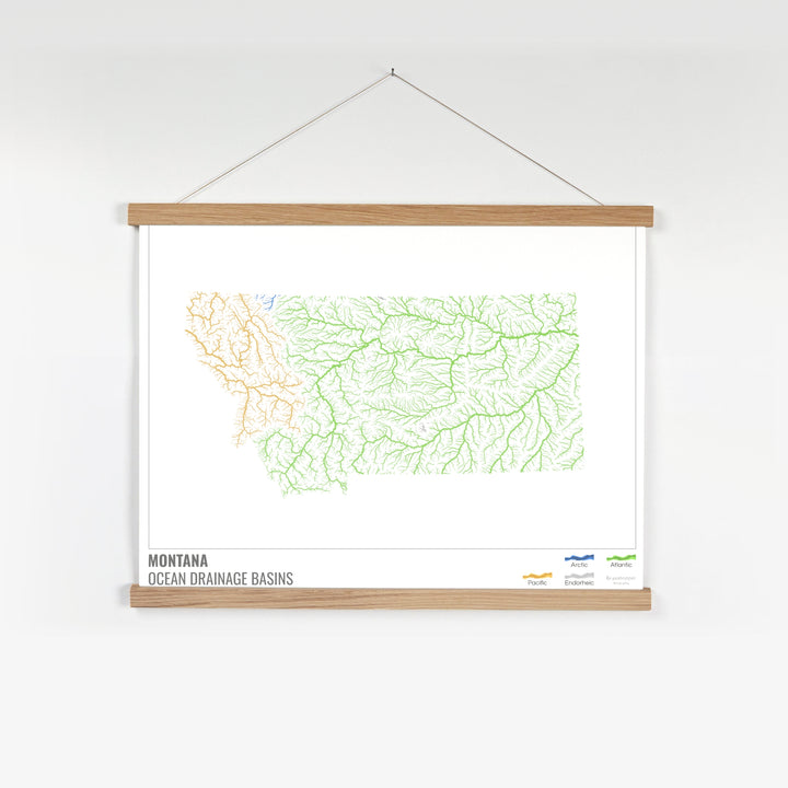 Montana - Ocean drainage basin map, white with legend v1 - Fine Art Print with Hanger