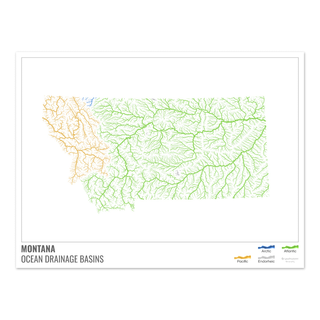 Montana - Carte du bassin versant océanique, blanche avec légende v1 - Fine Art Print